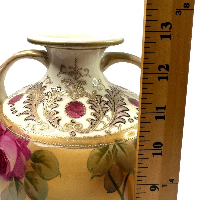 Antique Japanese Royal Nippon Nishiki Vase Hand Painted Rose Etsy