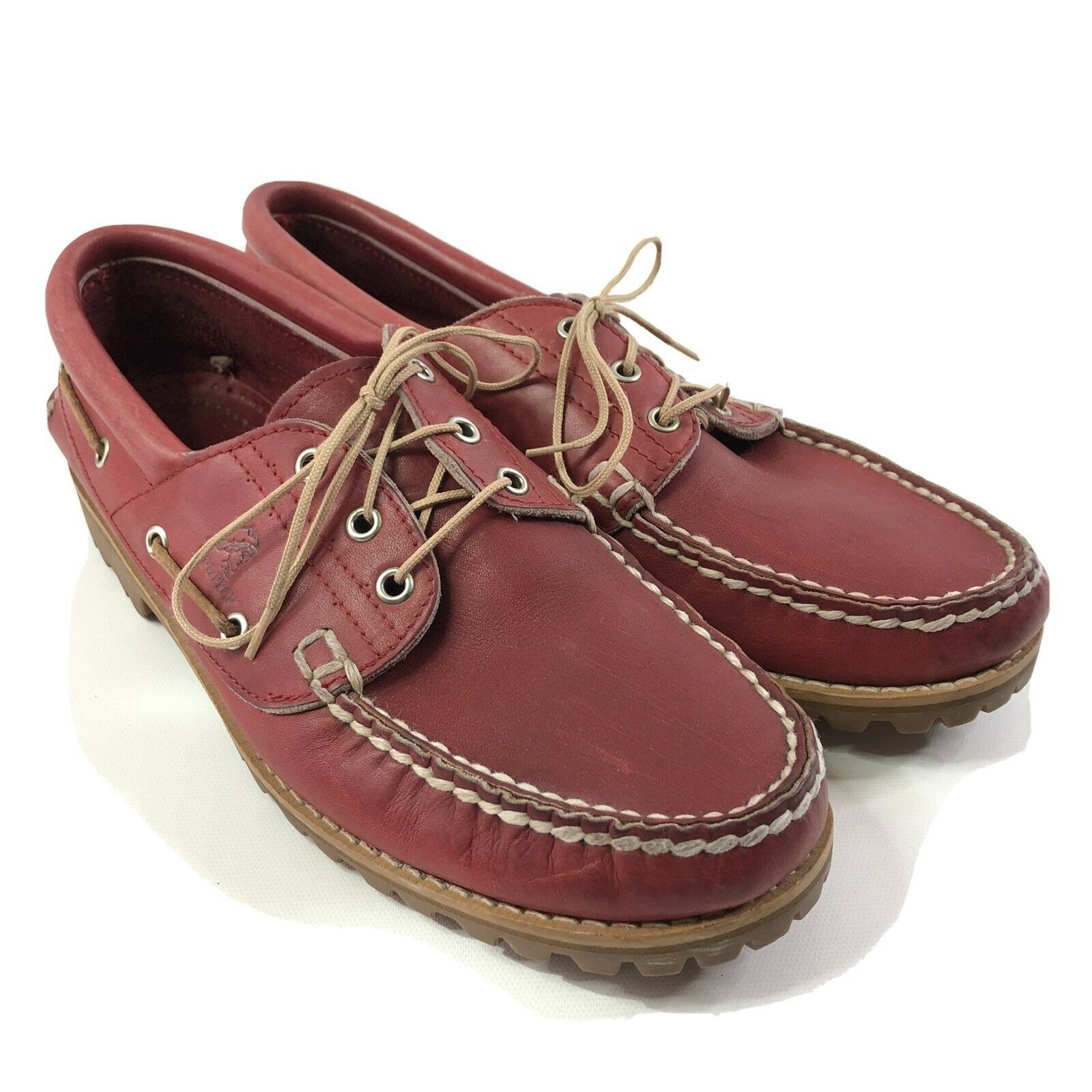 Vintage Trapper s Mens Red Leather Boat Shoes Lace up Loafers Made