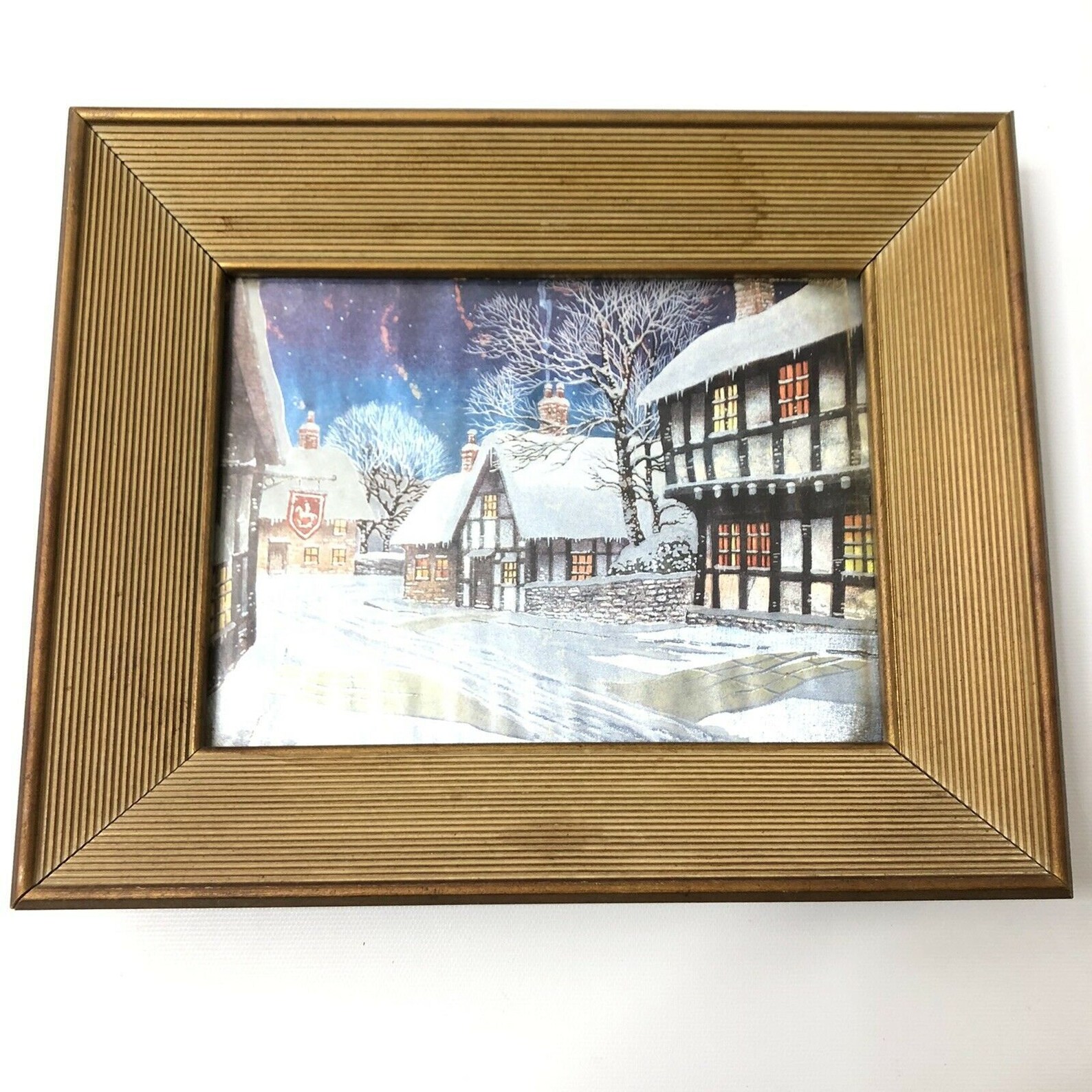 Set of 4 Vintage Foil Art Prints Fall Winter Village Scenes Etsy