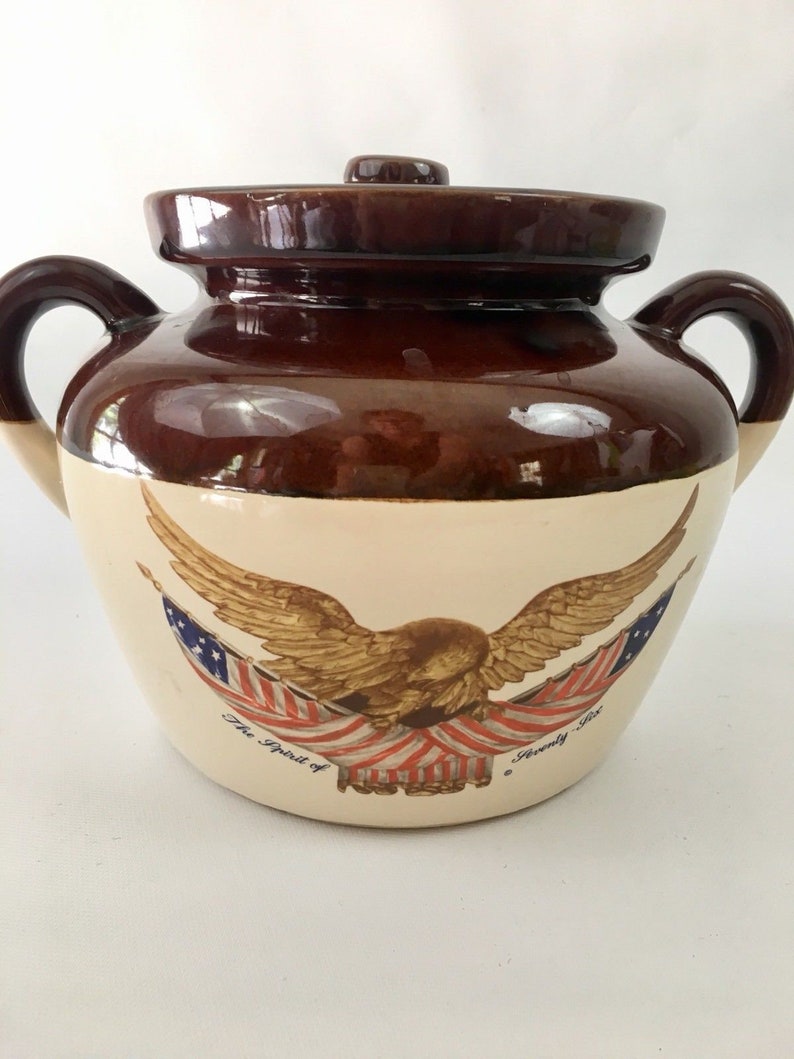 Mccoy Pottery Usa Spirit Of Seventy Six Cookie Bean Jar With Image Carved Eagle