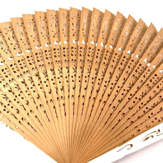 Vintage Asian Fold Out Hand Fan Thin Wood Strips … - image 7