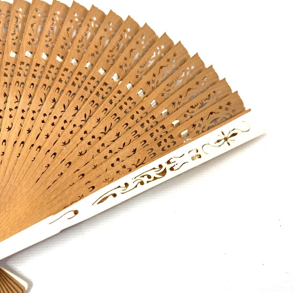 Vintage Asian Fold Out Hand Fan Thin Wood Strips … - image 6