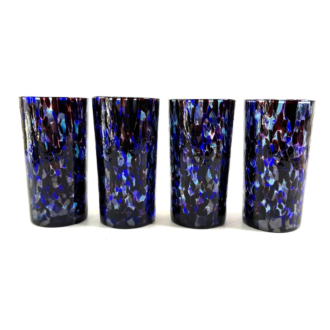 Confetti Art Glass Tumblers Set of 4 All Over Cobalt Ruby Etsy