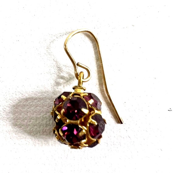 Gold Filled Purple Austrian Crystal Disco Ball Ea… - image 4