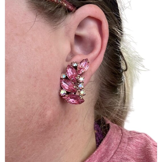 Vintage Estate Pink Austrian Crystal Clip On Earr… - image 2
