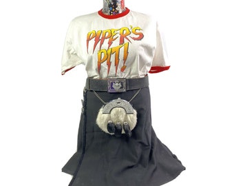 Rowdy Roddy Piper Ring Worn Black Kilt Sporran Belt Pipers Pit T Shirt COA