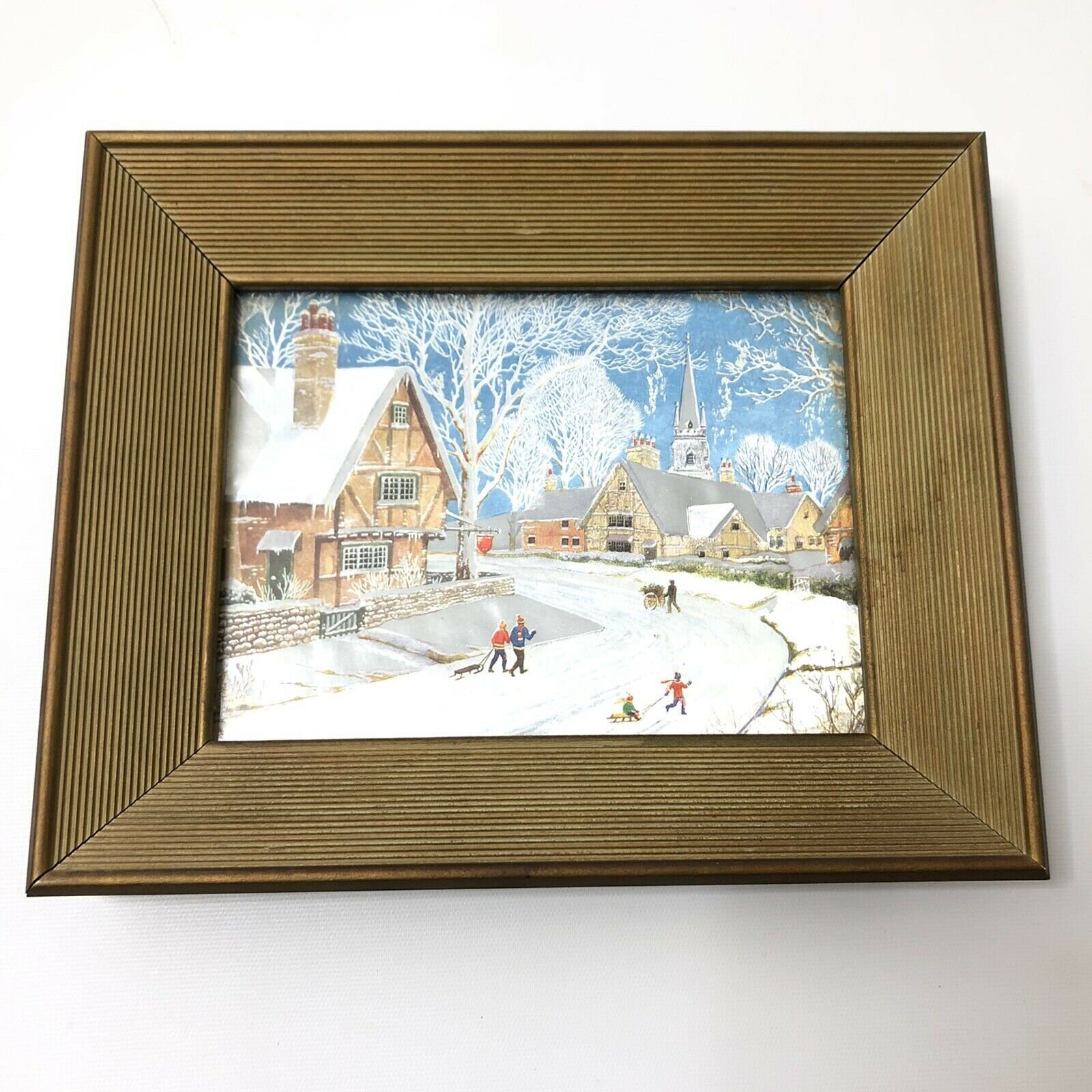 Set of 4 Vintage Foil Art Prints Fall Winter Village Scenes Etsy