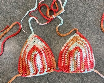 100% Cotton Sunset Crochet String Bikini Top