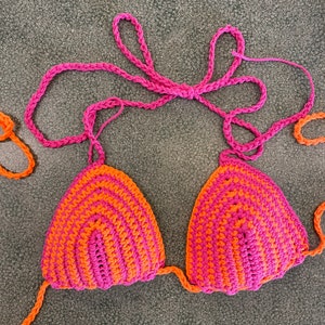 100% Cotton Orange & Pink Crochet String Bikini Top