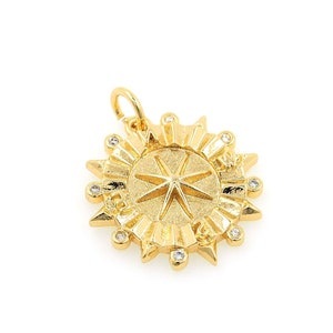 Micropavé CZ Round Medal Pendant, 18K Gold Filled Compass Necklace,Nautical Pendant,North Star Pendant,DIY Jewelry Supplies,24x19.5x2.5mm