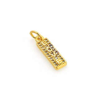 Colgante rectangular relleno de oro amarillo de 18 quilates, amuleto de letras, collar de palabras, amuleto de buena suerte, collar de amor, suministros de joyería de bricolaje, 4.5x19.5x2mm