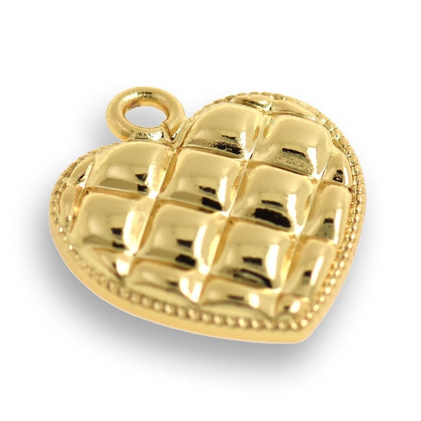 18K Gold Filled DIY Jewelry Making Supplies, Flat Heart Pendant, Heart Grid Jewelry, Heart Necklace, 18x16mm