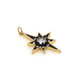 North Star Pendant, 18K Gold Filled North Star Necklace, Micropavé CZ Star Pendant, Starburst Charm, DIY Jewelry Supplies, 34x22x5mm