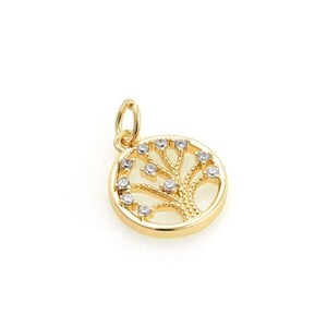 Micropavé CZ Round Tree of Life Pendant, 18K Gold Filled Tree Pendant, Plant Pendant, Tree Pendant, DIY Jewelry Supplies,12x17x2.3mm