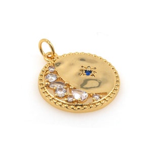 Micropavé CZ Star Moon Pendant, 18K Gold Filled Round Pendant, Star Charm, Crescent Moon Charm, DIY Jewelry Supplies,23x17x2mm