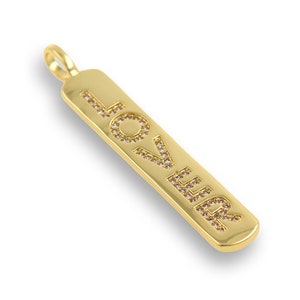 18K Yellow Gold Filled Rectangle Pendant, Letter Charm, Word Necklace, Good Luck Charm, Love Necklace, DIY Jewelry Supplies,8x51mm