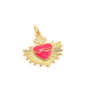 18K Gold filled Heiliges Herz Anhänger,Emaille Herz Form Halskette,Love Herz Charm,für DIY Schmuckherstellung,23x19,5x2,3mm