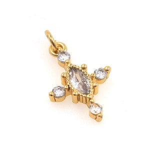 18K Gold Filled Brass Zircon Cross Charm, Micropavé CZ Cross Necklace, Delicate Pendant, DIY Jewelry Supplies, 19x11x2.8mm