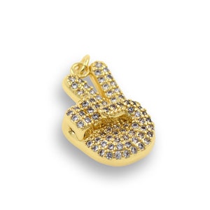 18K Gold Filled Victory Hand Pendant, Micropavé CZ Victory Necklace, Gesture Pendant, Gesture Necklace, DIY Jewelry Supplies, 12x21mm