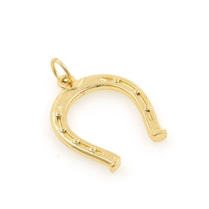 Pingente de ferradura em ouro 18K, colar em forma de ferradura, pingente em U, joias em U, suprimentos para joias faça você mesmo, 29 x 20 x 2,5 mm