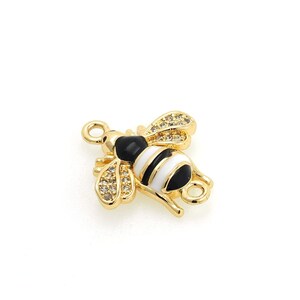 18K Gold Filled Enamel Bee Connector, Bee Jewelry Connector, Flying Charm, Bee Charm, DIY Jewelry Supplies, Insect Charm, 19.5x17.5x4.5mm