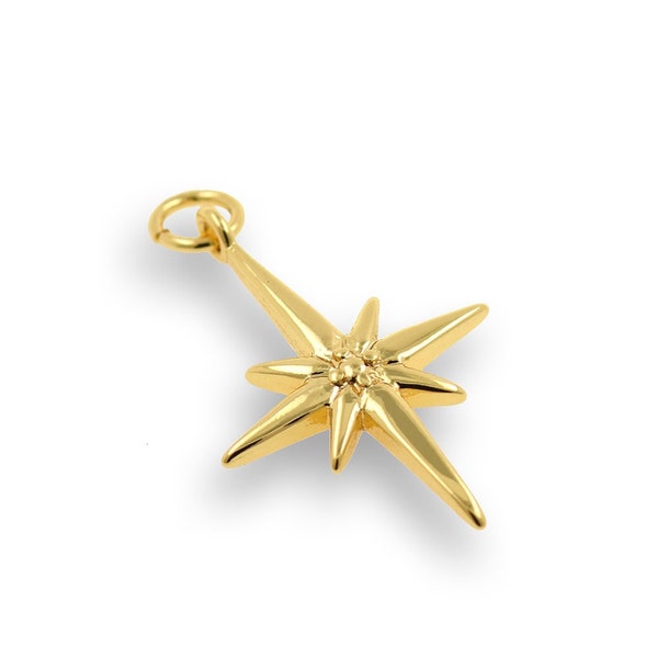 Colgante North Star relleno de oro de 18 quilates, joyas North Star, colgante star, amuleto Starburst, suministros de joyería DIY, 17x26mm
