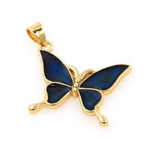 18K Gold Filled Butterfly Pendant, Blue Butterfly Necklace, Butterfly Jewelry, Flying Charm,Insect Pendant,DIY Jewelry Supplies, 32x26x2.7mm