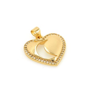 Micropavé CZ Heart Pendant, 18K Gold Filled Hollow Moon Pendant, Heart Charm, Love Charm, Crescent Charm, DIY Jewelry Supplies, 20x25x3.5mm