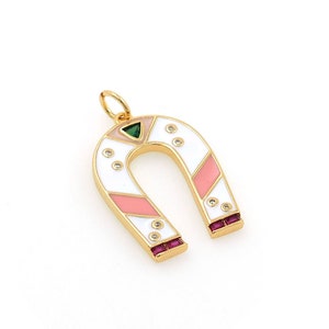 Colgante U relleno de oro de 18 quilates, colgante de herradura Micropavé CZ, collar de esmalte U, collar de herradura, suministros de joyería de bricolaje, 31x19x2mm