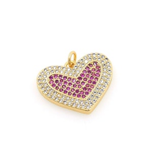 Micropavé CZ Heart Pendant, 18K Gold Filled Heart Necklace, Love Charm, Heart Jewelry, DIY Jewelry Supplies, 20x20x2.5mm