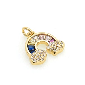 Micropavé CZ Rainbow Pendant, 18K Gold Filled Rainbow Necklace, Cloud Charm, Rainbow Jewelry, Weather Charm, DIY Jewelry Supplies, 13x15x2mm