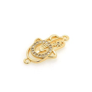Micropavé CZ Hand Connector, 18K Gold Filled Hamsa Hand Connector, Moon Charm, Sun Charm, Eye Charm, DIY Jewelry Supplies, 24.5x14x3mm