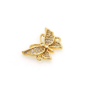 Micropavé CZ Butterfly Connector,18K Gold Filled Butterfly Charm,Butterfly Necklace,Butterfly Jewelry,DIY Jewelry Supplies,19.5x14.5x2mm
