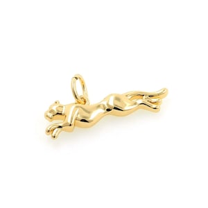 18K Gold Stuffed Leopard Pendant, Cheetah Charm, Leopard Necklace, Animal Pendant, Beast Necklace, DIY Jewelry Supplies, 12x25x4mm
