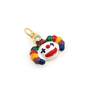 18K Gold Filled Enamel Clown Charm, Colorful Enamel Charm, Micropavé CZ Circus Clown, DIY Jewelry Supplies, 19x16x5mm