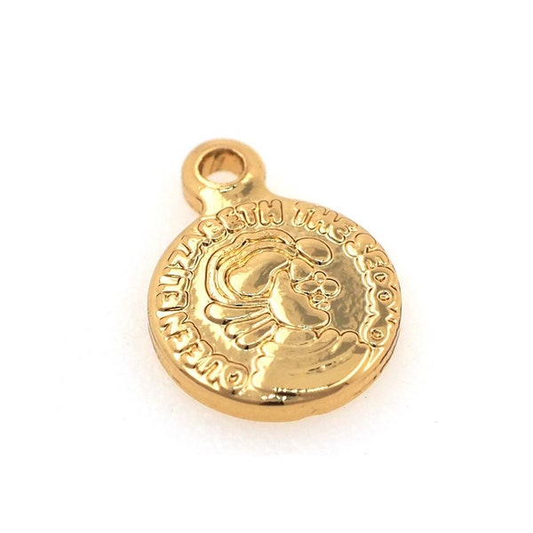 18K Gold Filled Coin Pendant, Round Charm, Gold Coin Jewelry, For Bracelet Necklace Jewelry Making Supplies, 8x6x1mm