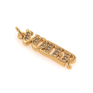 Micropavé CZ Letter Pendant, 18K Gold Filled VOIER Necklace, Letter Necklace, DIY Jewelry Supplies, 24x5x1.5mm