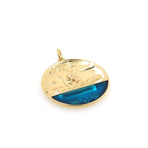 18K Gold Filled Round Enamel Pirate Ship Pendant, Pirate Charm, Nautical Pendant, Pirate Ship Necklace, DIY Jewelry Supplies, 30x25x2.5mm