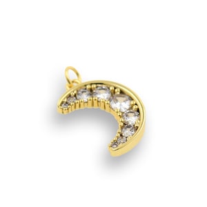 18k Gold Filled Moon Pendant,Micro Pave CZ Stone Half Moon Charm for DIY Jewelry Making Supplies 10x16mm