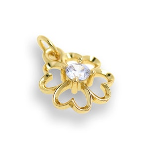 18K Gold Filled Clover Pendant, Micropavé CZ Lucky Charm, Heart Pendant, Leaf Pendant, Botanical Charm, DIY Jewelry Supplies,12x10mm