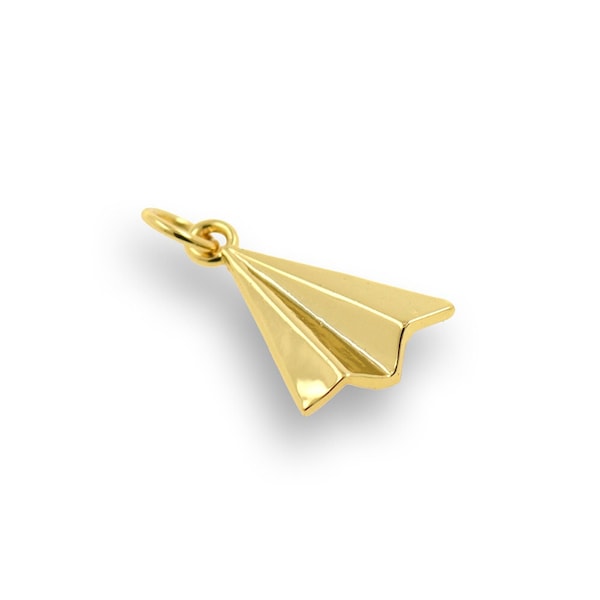 Pendentif d’avion en papier, collier d’avion en papier rempli d’or 18 carats, charme origami, bijoux d’avion, pendentif volant, fournitures de bijoux de bricolage, 9x13mm