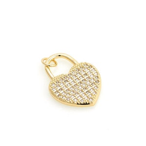 Ciondolo cuore Micropavé CZ, ciondolo cuore riempito in oro 18 carati, fascino del cuore, fascino dell&#39;amore, forniture per gioielli fai-da-te, 16x24x1.8mm
