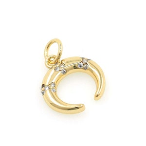 18K Gold Filled Moon Pendant, Micropavé CZ Inverted Crescent Necklace, Crescent Charm, Moon Necklace, DIY Jewelry Supplies, 17x12.5x2mm