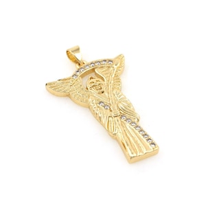 Grim Reaper Pendant,18K Gold Filled Death Charm,Micropavé CZ Character Sculpture Charm,Sculpture Pendant,For Jewelry Making