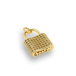 Pendentif cadenas rempli d’or 18 carats, collier de serrure Micropavé CZ, charme de serrure, bijoux de serrure, fournitures de bijoux de bricolage, 11.5x16mm