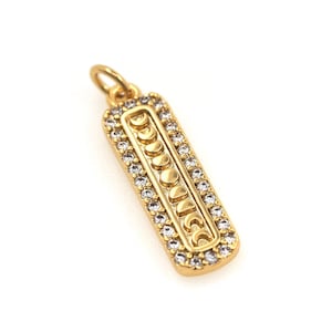 18K Gold Filled Rectangle Pendant with Moon, Delicate Moon Charm, Micropavé CZ Rectangle Necklace, DIY Jewelry Supplies, 21.5x5.5x1.7mm
