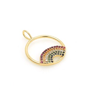 18K Gold Filled Circle Rainbow Pendant,Micropavé CZ Rainbow Necklace,Weather Charm,Colorful Pendant,DIY Jewelry Supplies, 18.3x24.5x1.7mm