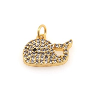 18K Gold Filled Cute Whale Pendant, Micropavé CZ Whale Necklace, Sea Life Necklace, Whale Charm, DIY Jewelry Supplies, 12.2x12.3x1.8mm