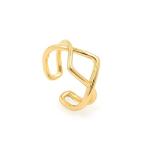 18K Gold Filled Cross Diamond Ring, Open Ring, Line Ring, Adjustable Ring, Delicate Ring