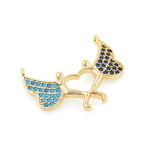 Pingente de borboleta turquesa preenchido com ouro 18K, pingente de asa, colar de borboleta micropavé CZ, pingente de inseto, suprimentos de joias faça você mesmo, 20x24,5x1,5mm